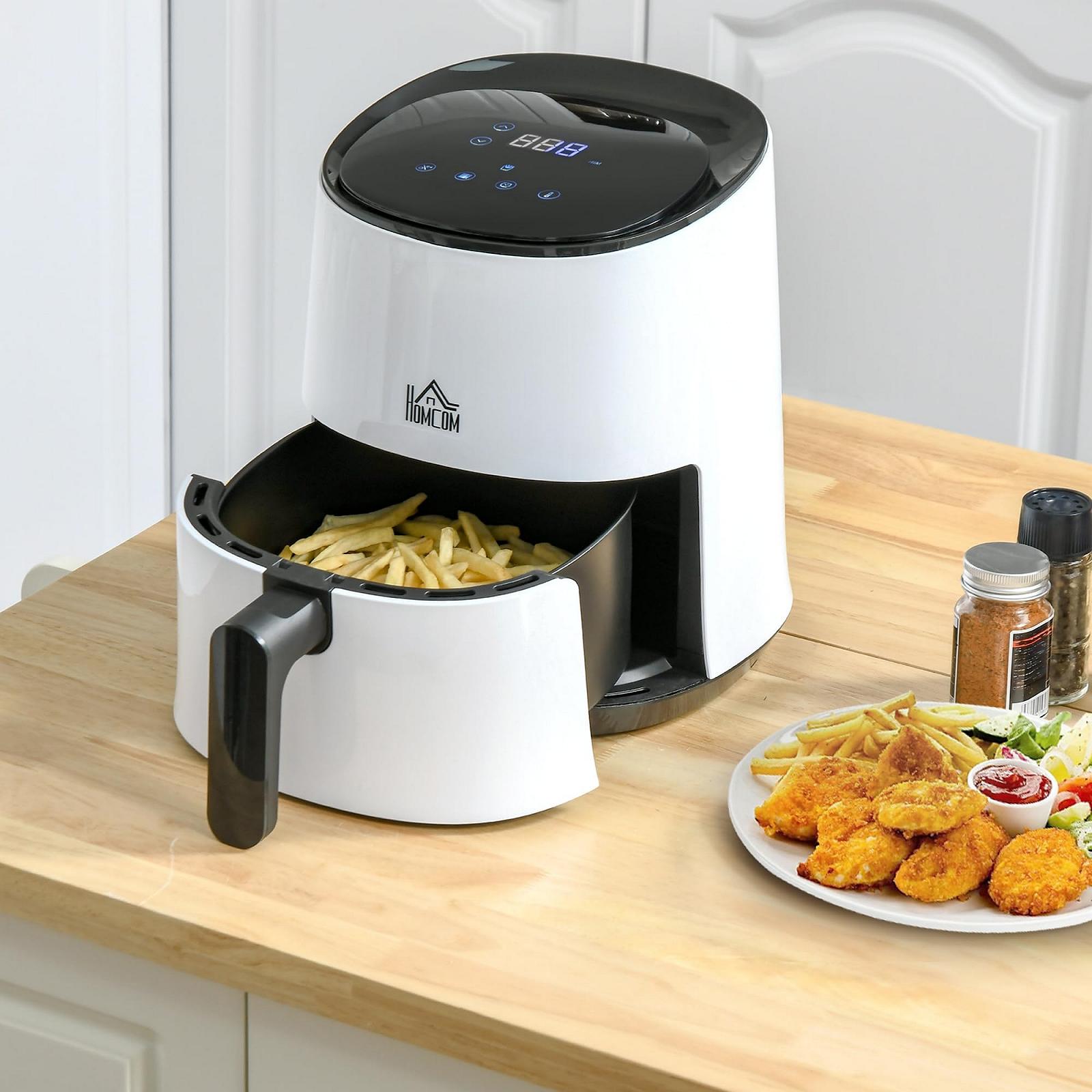 Аэрофритюрница HOMCOM 2.5 L 1300 W 7 Меню Антипригарная корзина Белый + Чёрный 33.9 x 24.9 x 29.9 см, фото №2