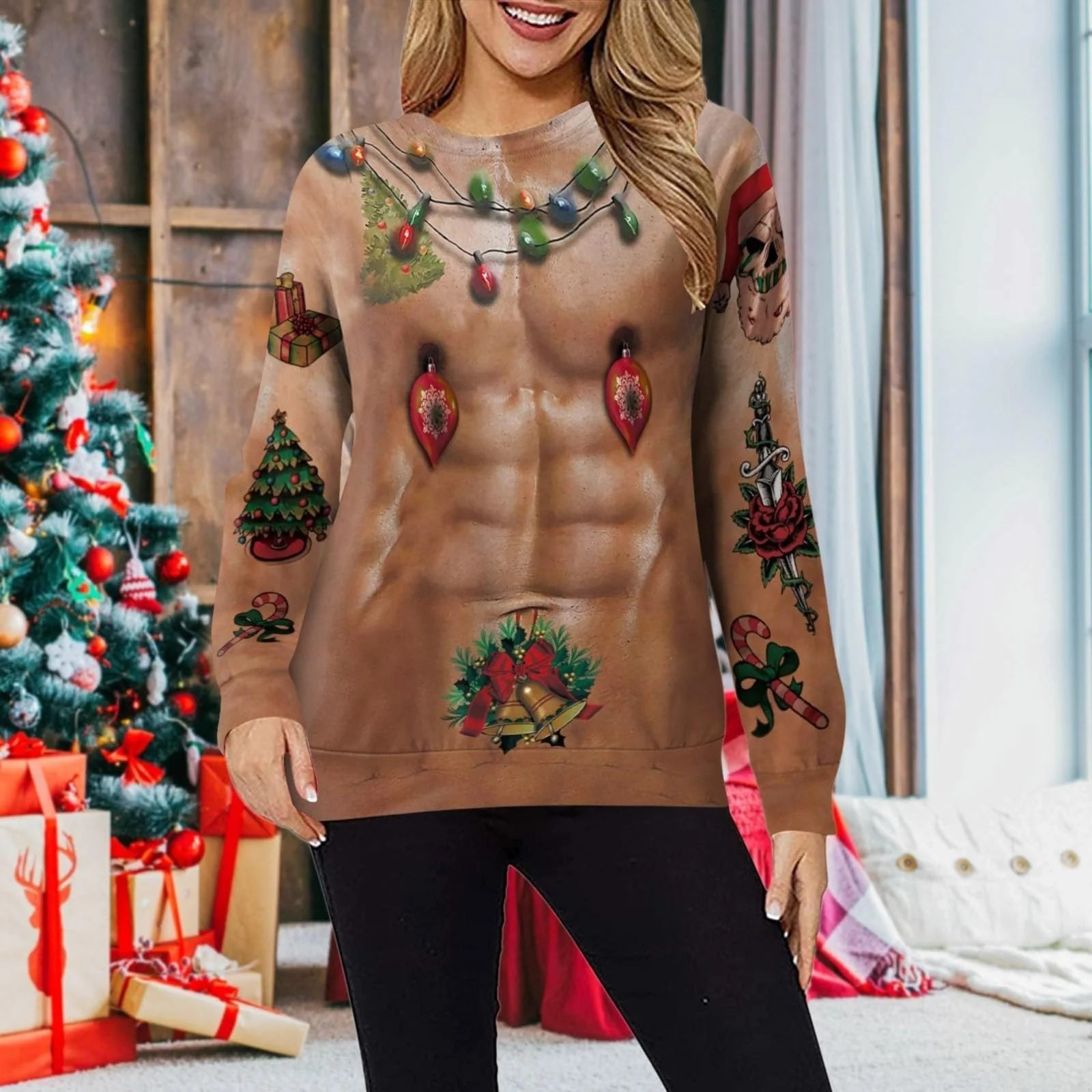 Женская Толстовка Generisch Блестящие Топы Свободный Пуловер Harajuku Спортивные Топы Мягкий Костюм на Хэллоуин Женская Толстовка с Длинным Рукавом и Карманом, фото №4