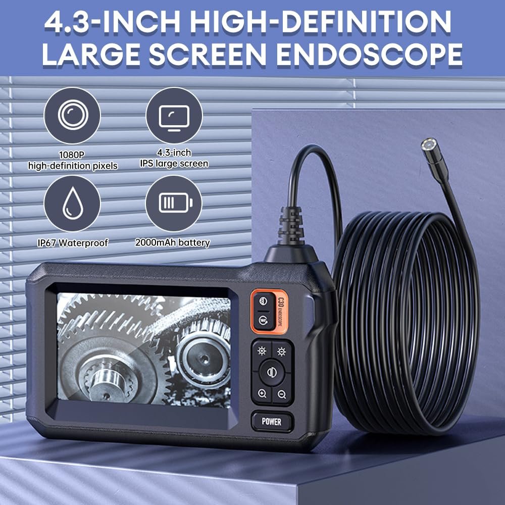 Промышленный эндоскоп Bouncy Dual Lens 1080P с 4-дюймовым LCD-экраном, IP67 водонепроницаемая змеиная камера, фото №2