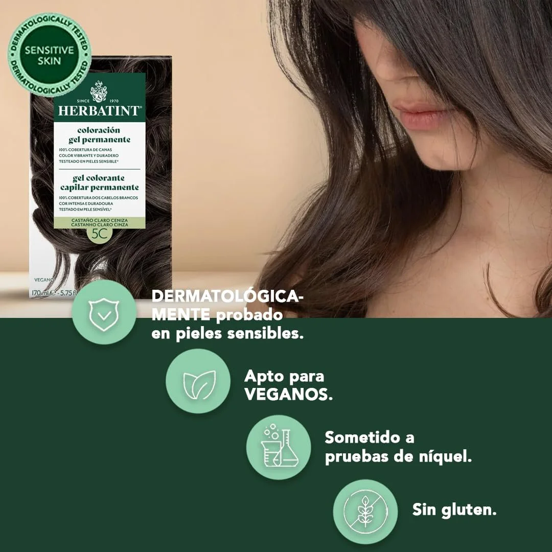 Фарба для волосся Herbatint Permanent Gel 5c Світлий Попелястий Каштан, 170 мл, фото №6