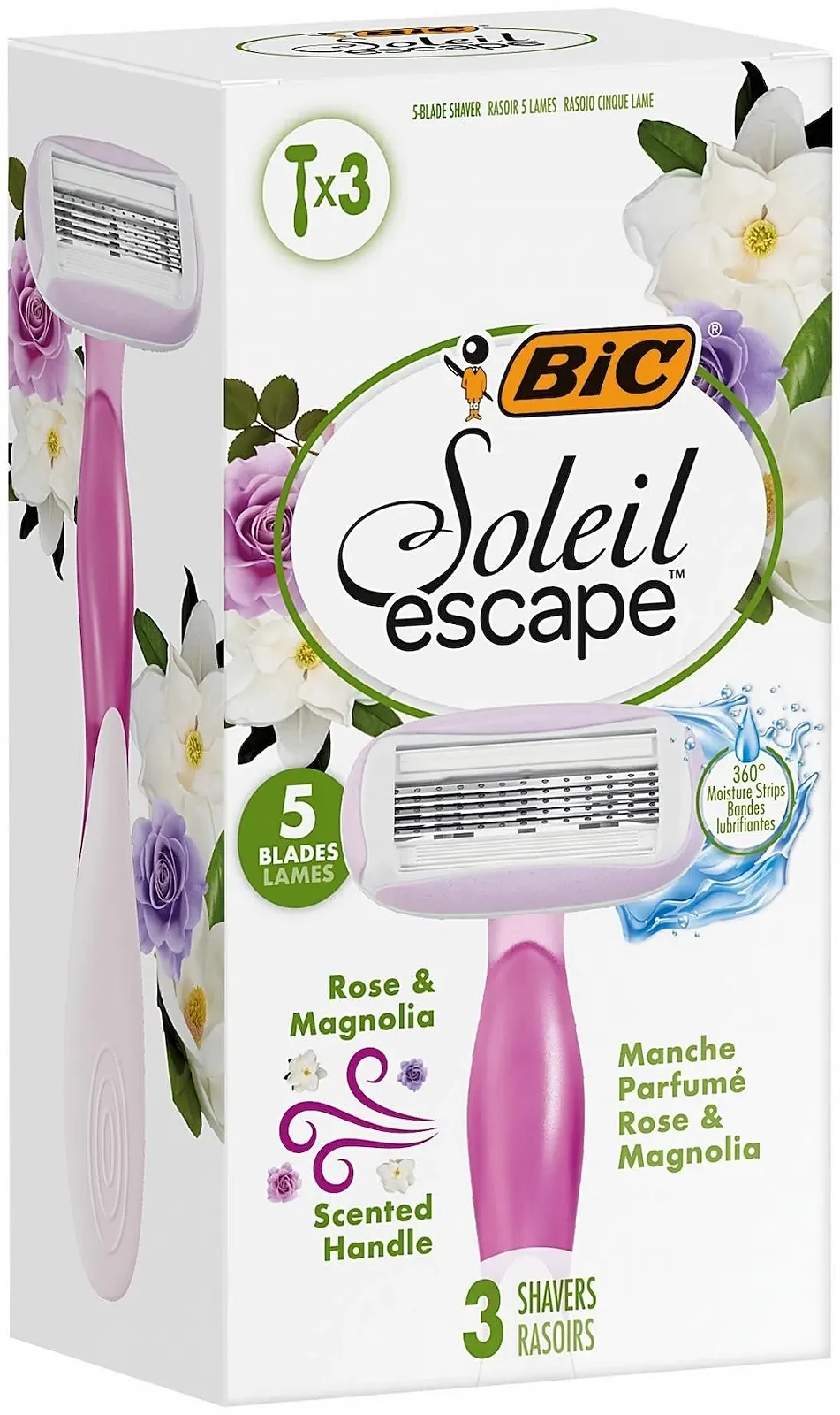 Одноразовая бритва BIC Soleil Escape 5 лезвий Женская Rose & Magnolia 3 шт, фото №1 Одноразовая бритва BIC Soleil Escape 5 лезвий Женская Rose & Magnolia 3 шт, фото №1