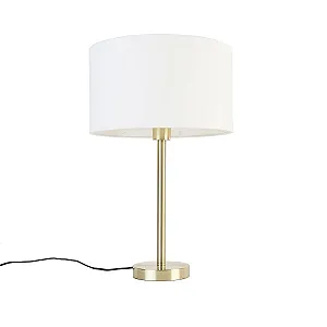 Настільна лампа Qazqa Simplo Design Classic Латунь 35 см Сталь Кругла LED E27 Білий - Фото 1