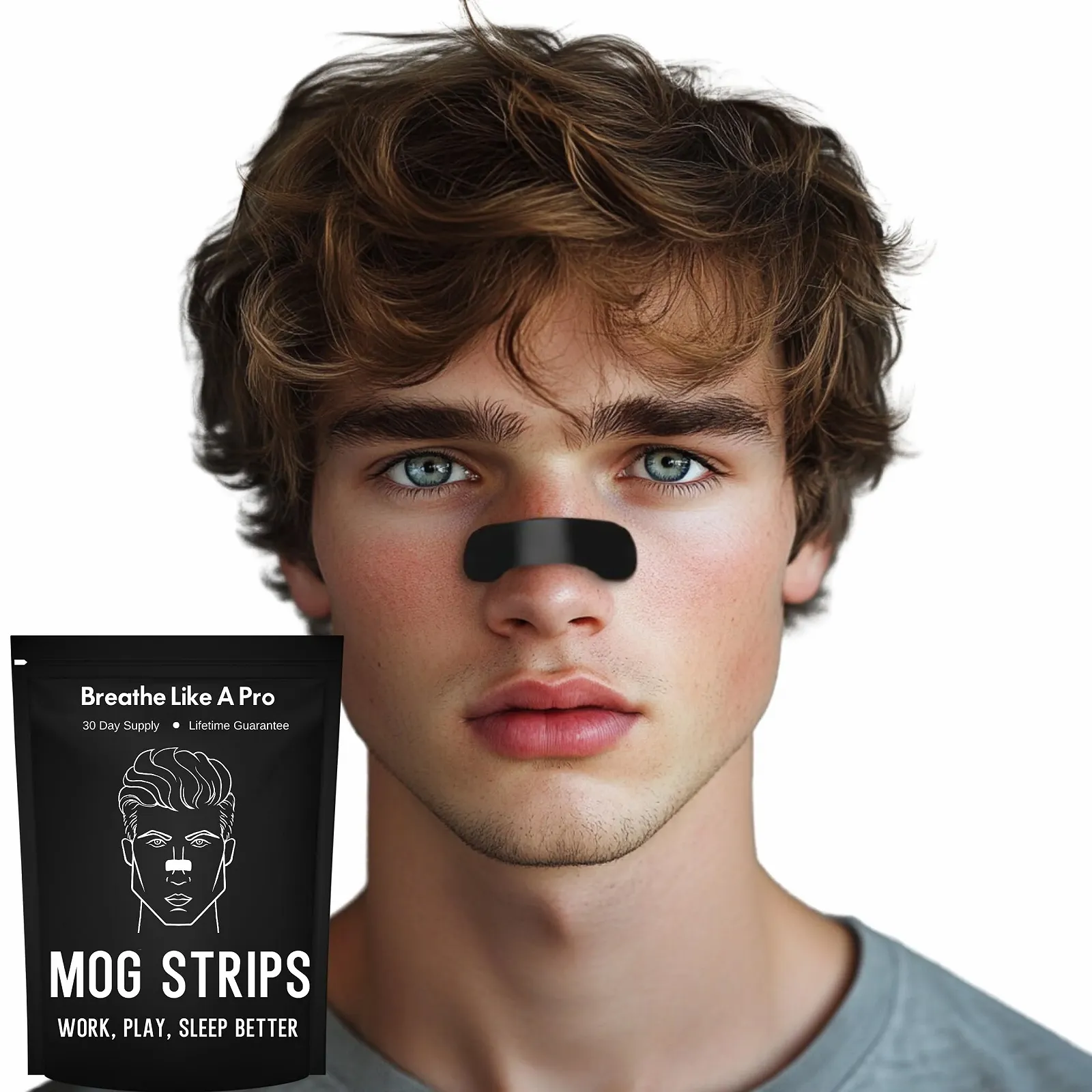 Полоски от храпа Mog, 30 шт, для носа, экстра сильные, от головной боли, улучшают дыхание, черные, фото №2