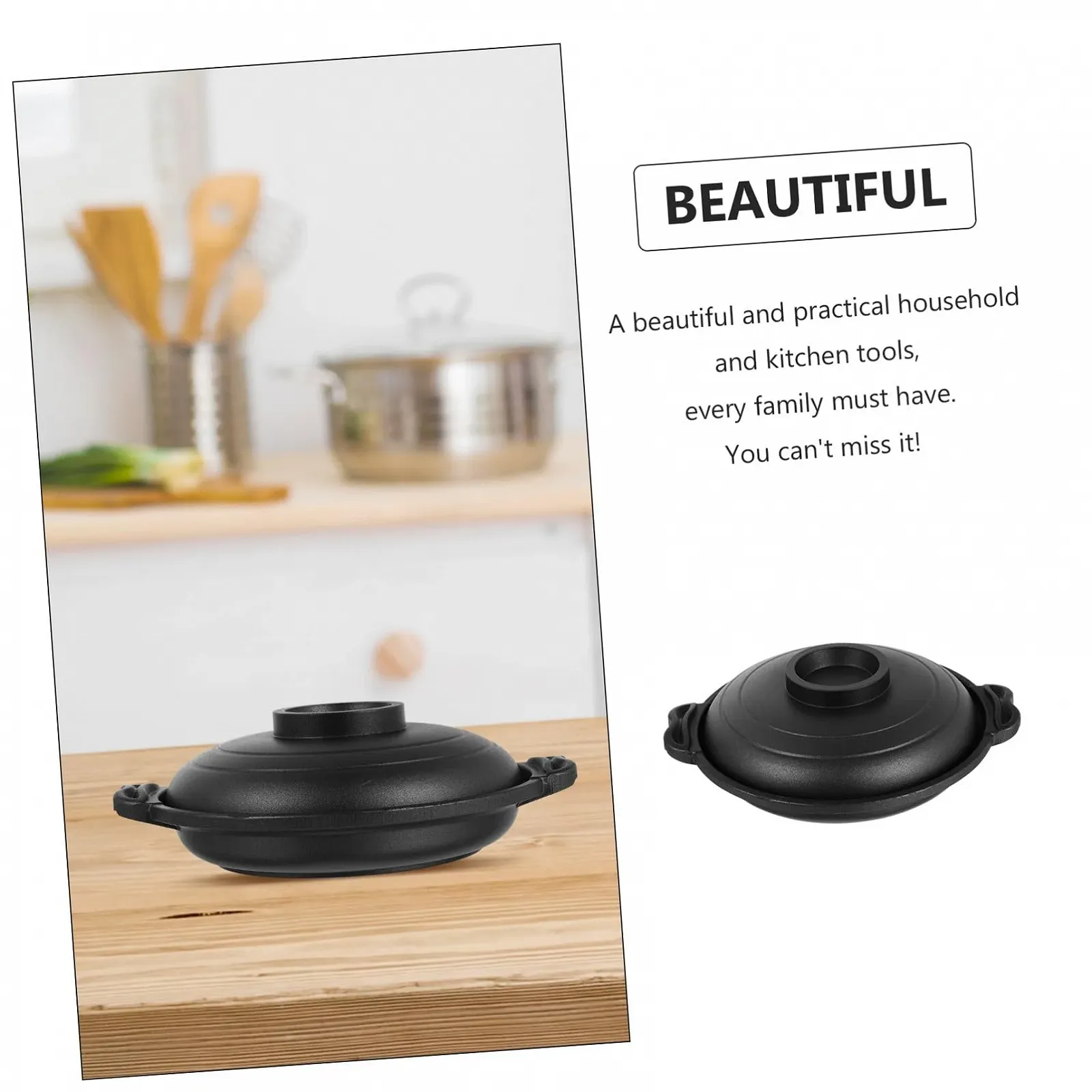 Кастрюля керамическая с антипригарным покрытием термостойкая для индукционных плит и открытого огня с двойной ручкой, фото №4