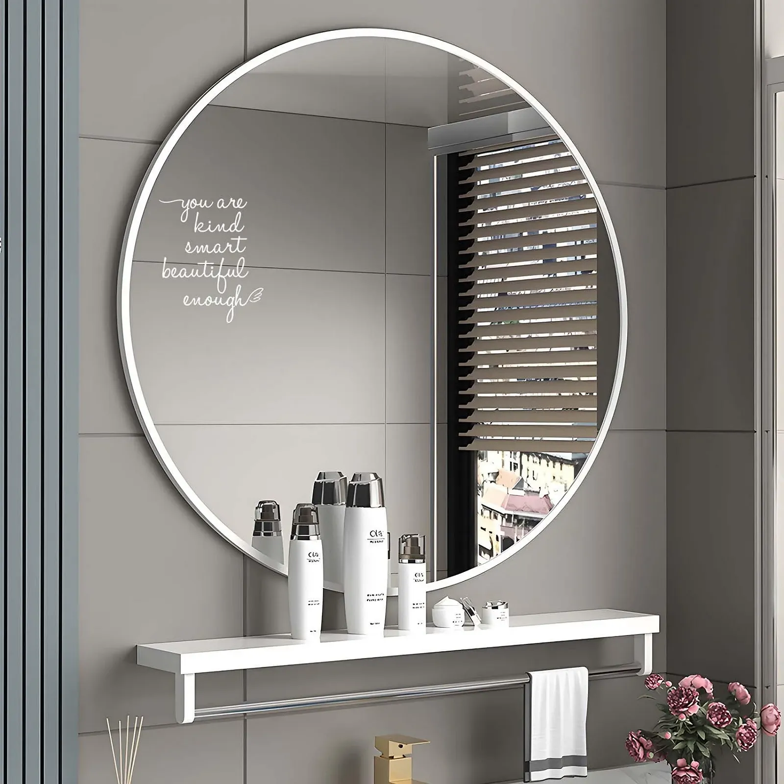 Наклейка для зеркала JINGIHE Мотивационная "You are Kind Smart Beautiful Enough" Белая, фото №4 Наклейка для зеркала JINGIHE Мотивационная "You are Kind Smart Beautiful Enough" Белая, фото №4