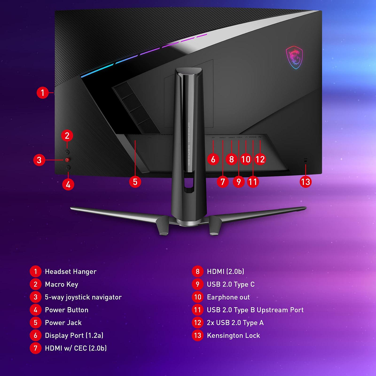 Монитор MSI MPG ARTYMIS 323CQRDE 32 дюйма 1000R изогнутый игровой 2560 x 1440 165 Гц 1мс AMD FreeSync Premium VA HDR 400 RGB Чёрный, фото №6