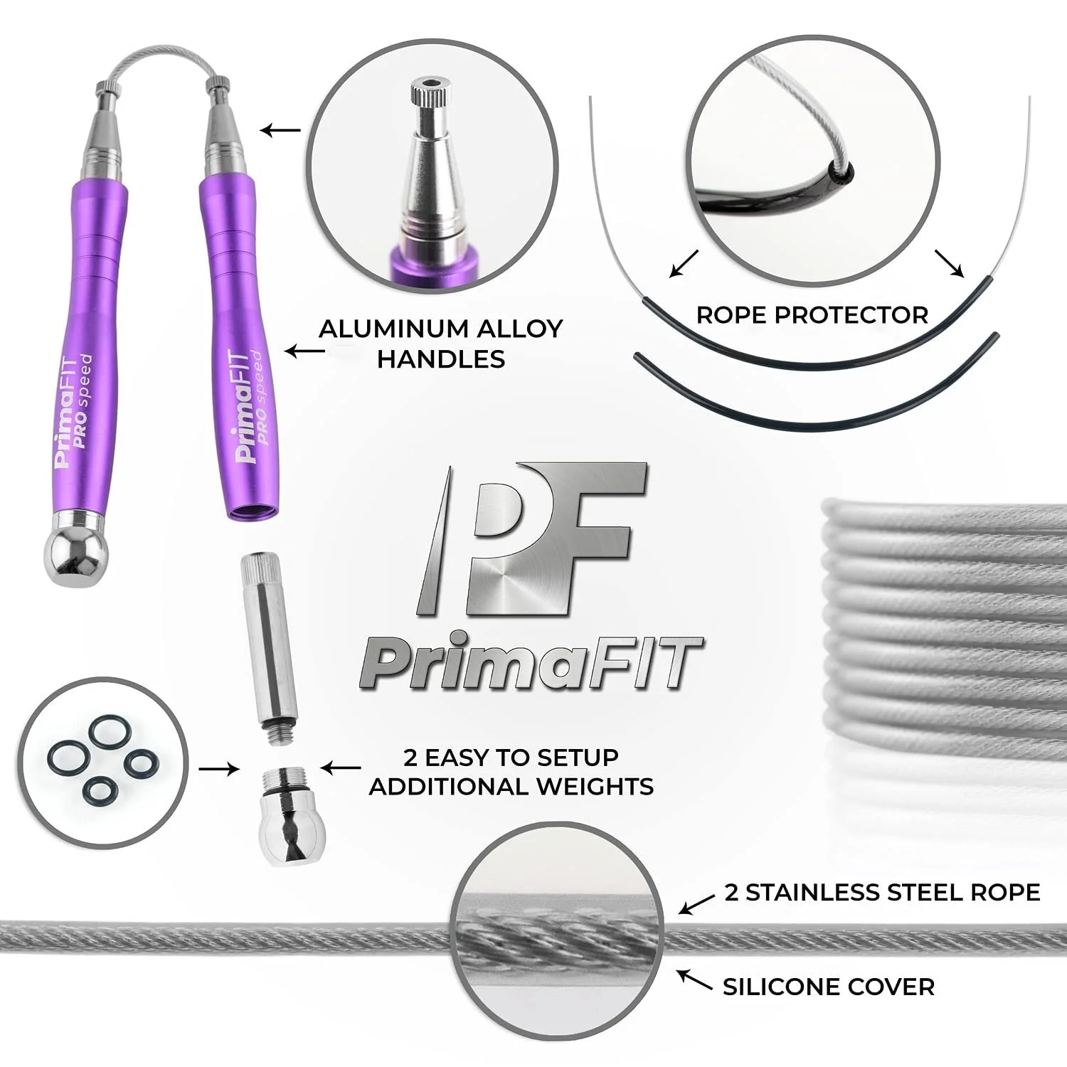 Скакалка PrimaFIT Pro Speed 3 м з обважнювачами, фото №4 Скакалка PrimaFIT Pro Speed 3 м з обважнювачами, фото №4