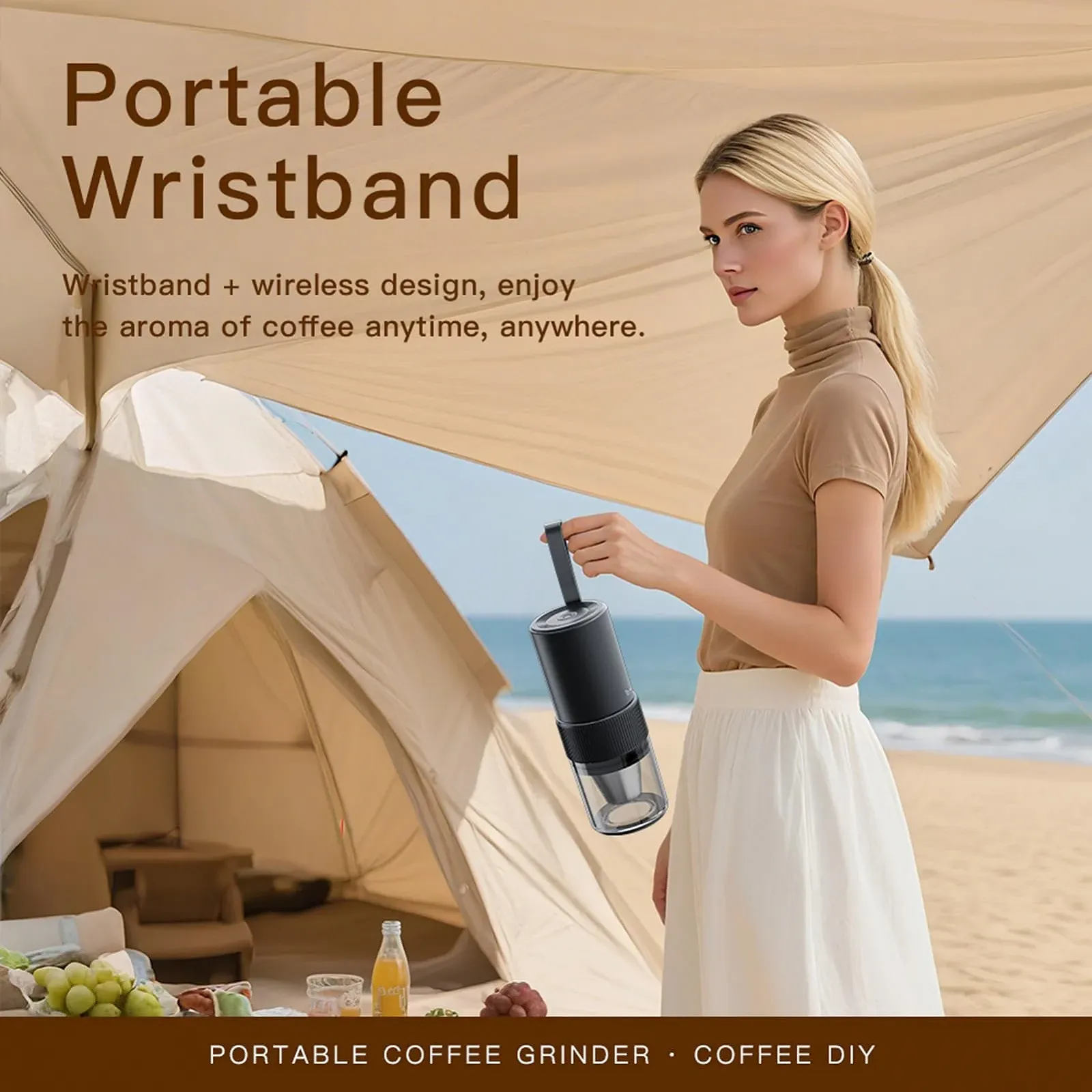 Кофемолка Aoresac Аккумуляторная Тихая, Регулируемая Керамическая Мельница для Путешествий, Перезаряжаемая, фото №4