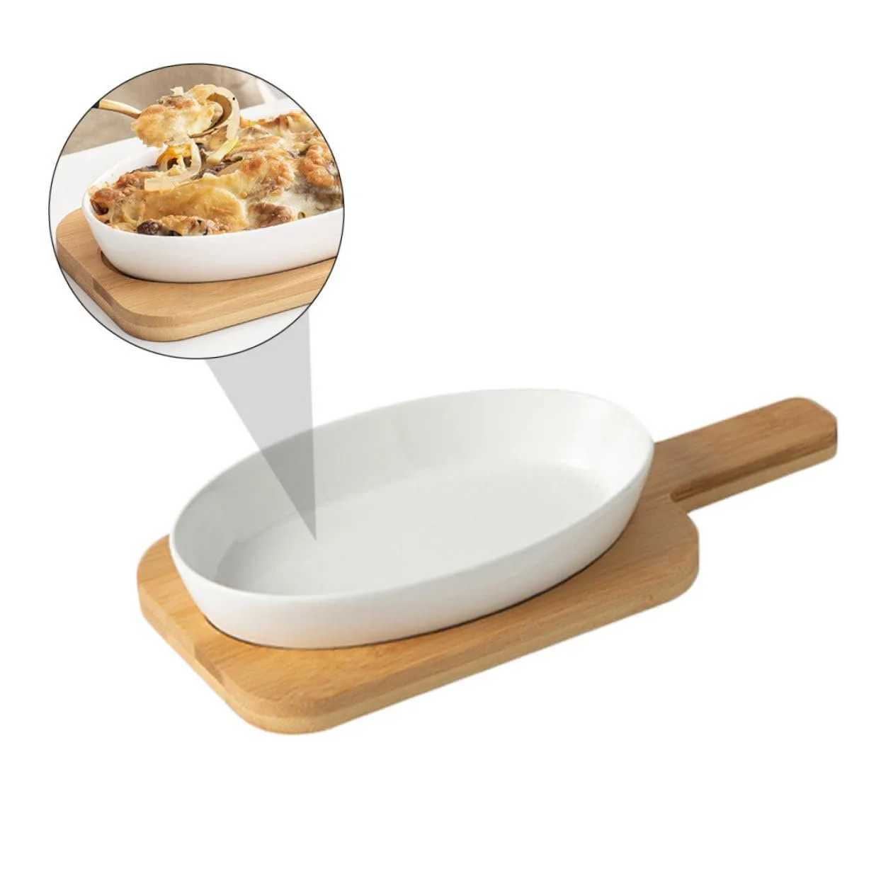 Форма для запікання BESTYASH керамічна овальна з дерев'яною підставкою термостійка, фото №4 Форма для запікання BESTYASH керамічна овальна з дерев'яною підставкою термостійка, фото №4