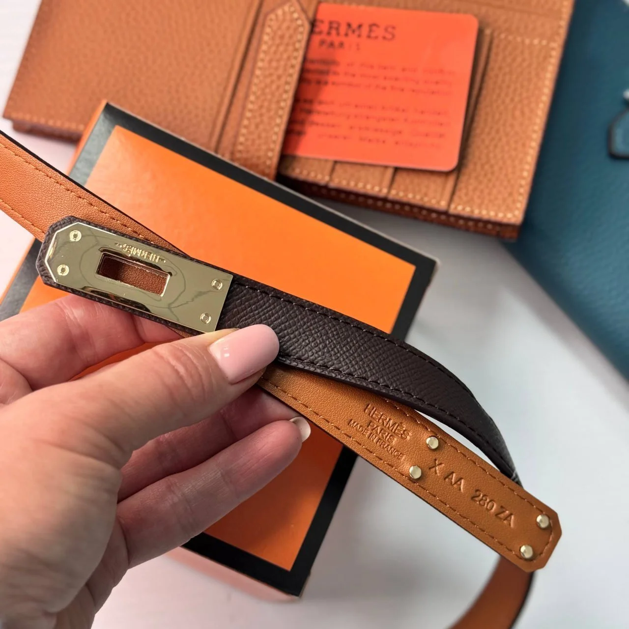 Ремінь жіночий темно коричневий шкіряний Hermes, фото №8