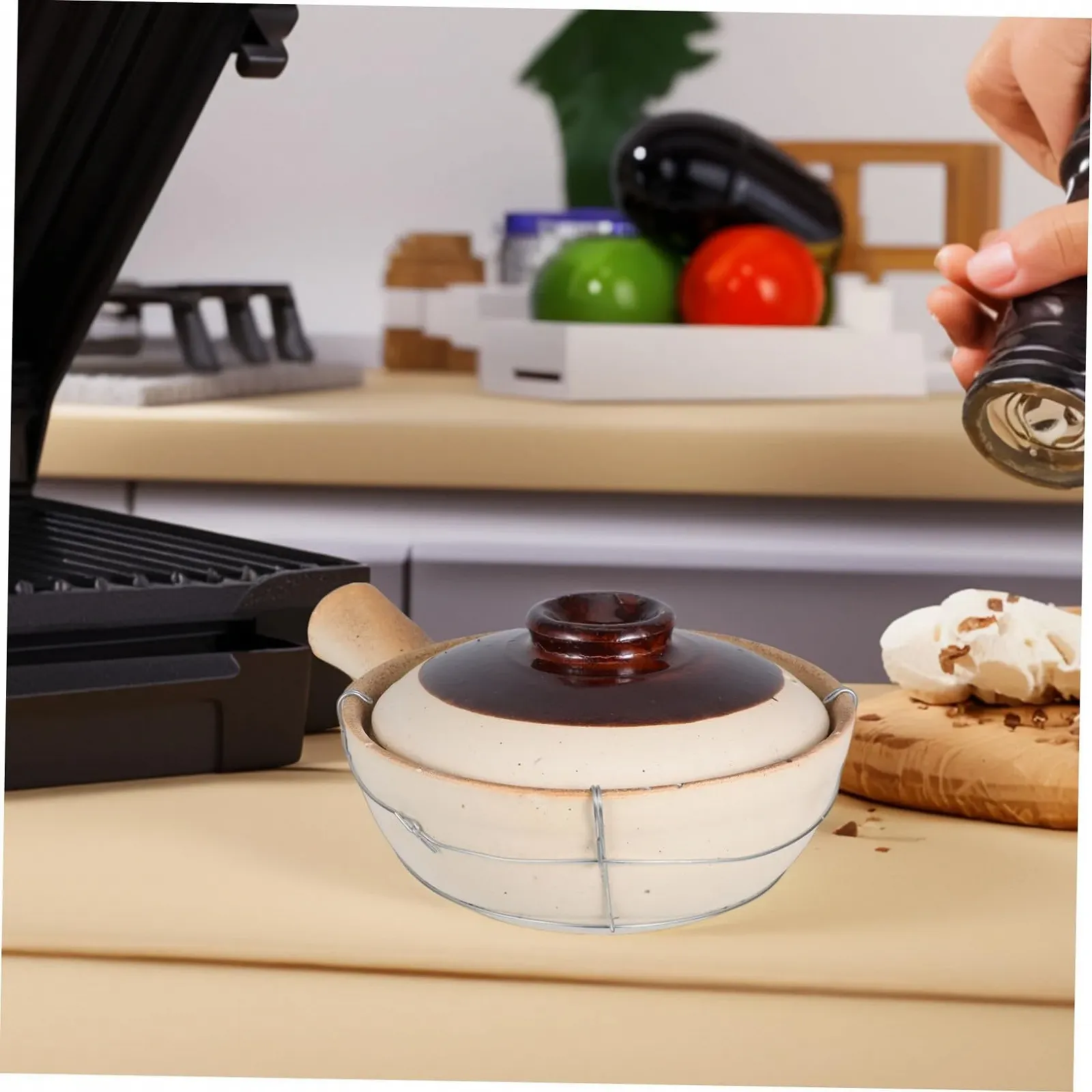 Глиняний горщик Traditional Chinese з однією ручкою та залізним дротом для супів та рагу, фото №6