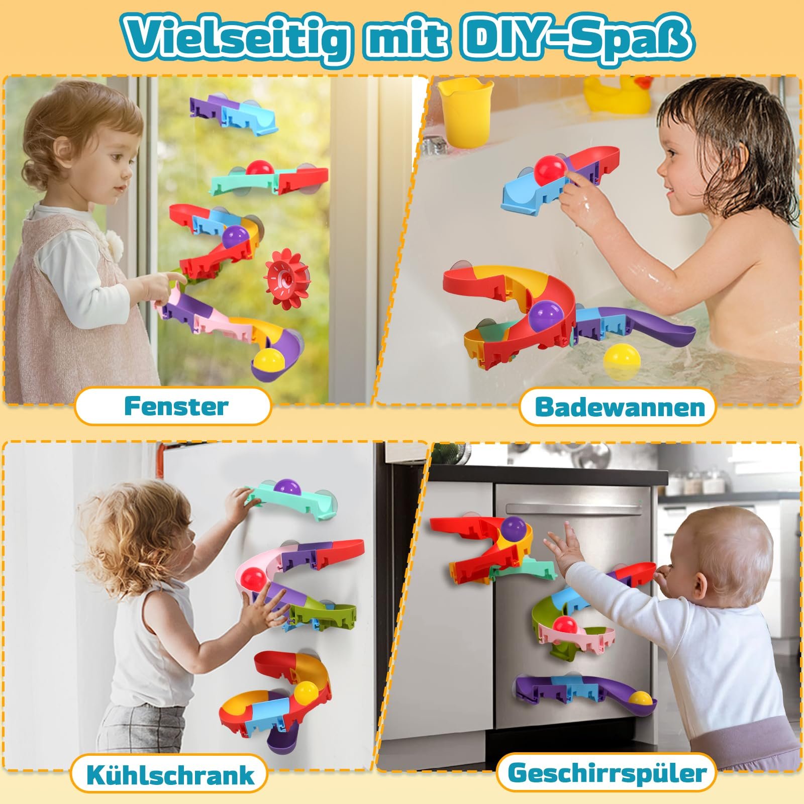 Іграшка для ванни DIY Marble Run (Великі кульки) з водяним колесом, присосками, фото №5