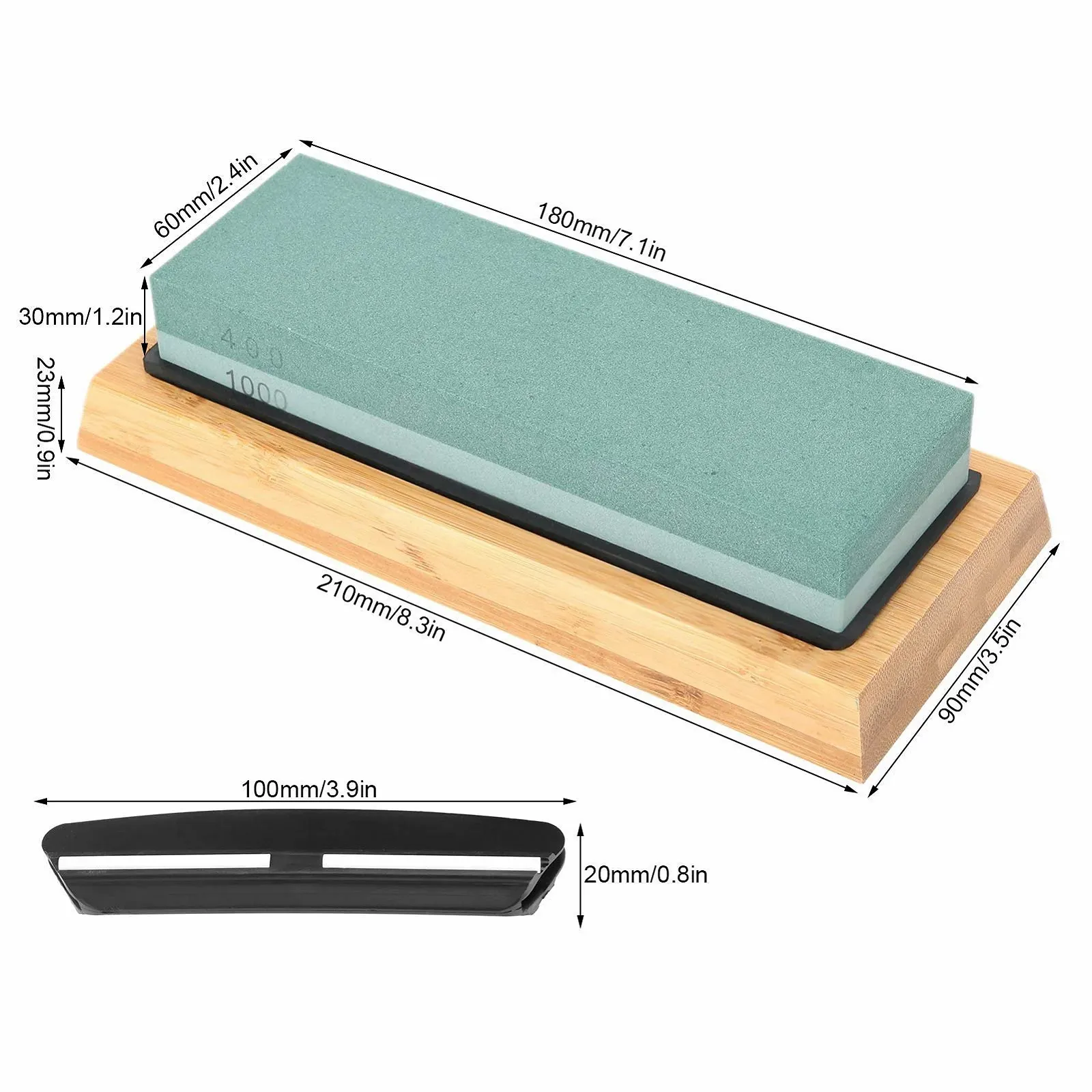 Точильный камень двухсторонний 400/1000 грит белый корунд 180 x 60 x 30 мм с подставкой и угловым держателем, фото №6