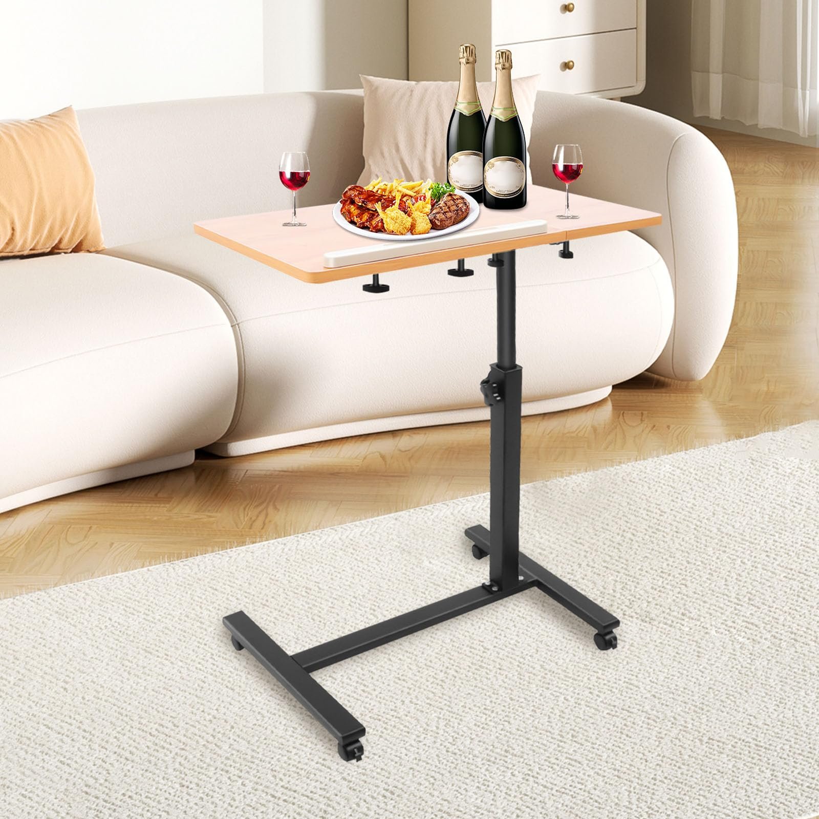 Столик Приставной на Колесиках, Регулируемый по Высоте Столик для Ноутбука, Столешница с Горизонтальным Вращением на 3600 Градусов, Письменный Столик, Компьютерный Столик, Прикроватный Столик, фото №5