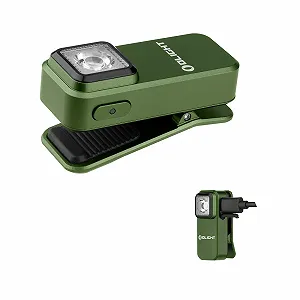 Ліхтар Olight Oclip Mini LED з червоним світлом, 300LM, USB-C акумуляторний, IPX5, захист від падіння з висоти 1,5 м, невеликий миготливий ліхтар для кемпінгу та попереджень про безпеку, OD Green - Фото 1