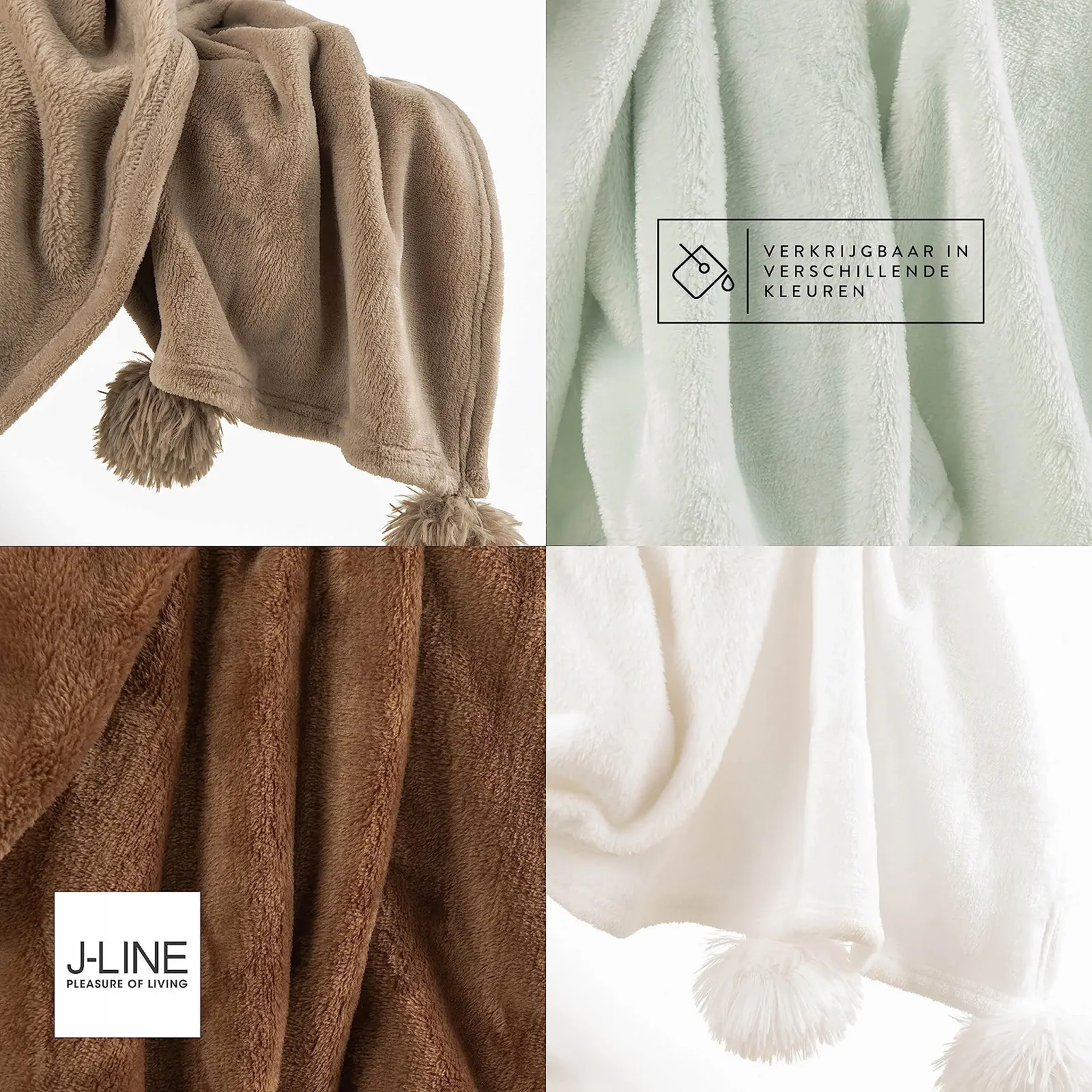 Плед J-Line Pompom - Поліестер - Білий, фото №6