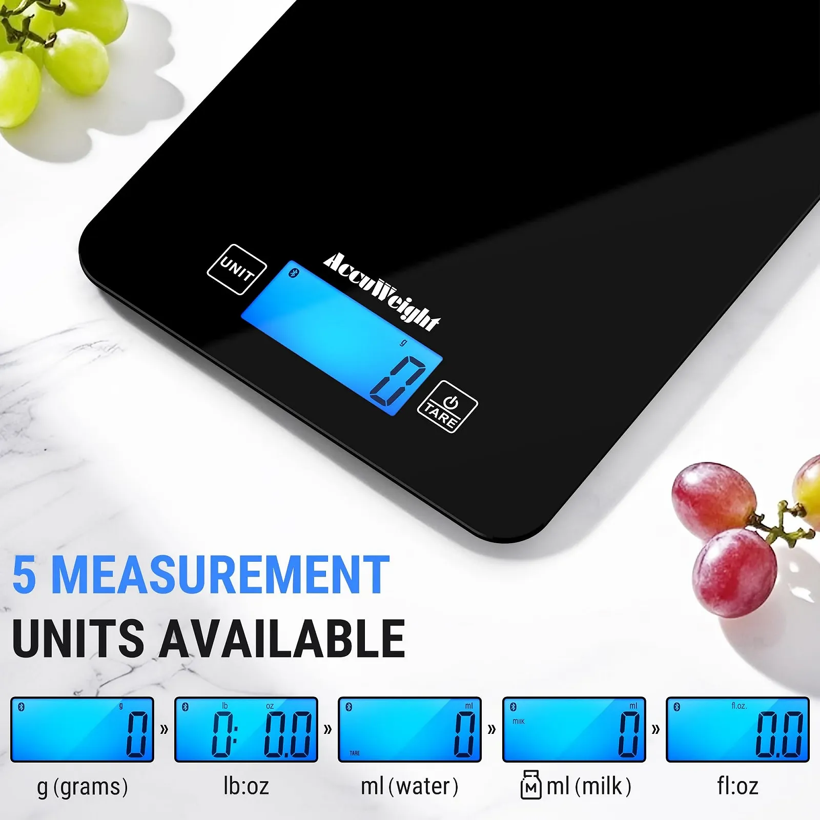Кухонні ваги ACCUWEIGHT CK780 Bluetooth з калькулятором харчової цінності 5 кг Чорні, фото №5