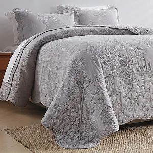 Покрывало Хлопковое ENASAL Серый, 220 x 240 см, Накидка на двуспальную кровать, Всесезонное одеяло, Накидка на диван, стеганое одеяло с 2 наволочками, Серый synthetic.ua - Фото 1