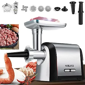 Мясорубка электрическая SOKANY SK-088 3200 Вт с 3 дисками и насадками для колбас и кеббе Silver/Black - Фото 1