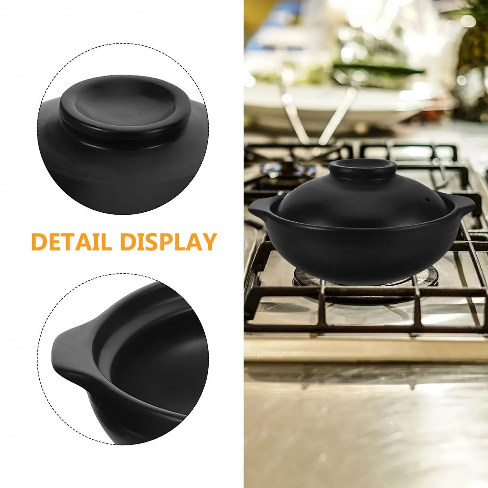 Кастрюля керамическая Kitchen Cookware Large Casserole термостойкая для супа и риса с крышкой, фото №3