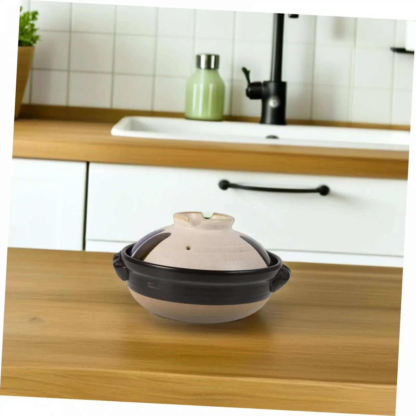 Горшок для запекания керамический японский с крышкой и двумя ручками термостойкий для риса и супов, фото №8