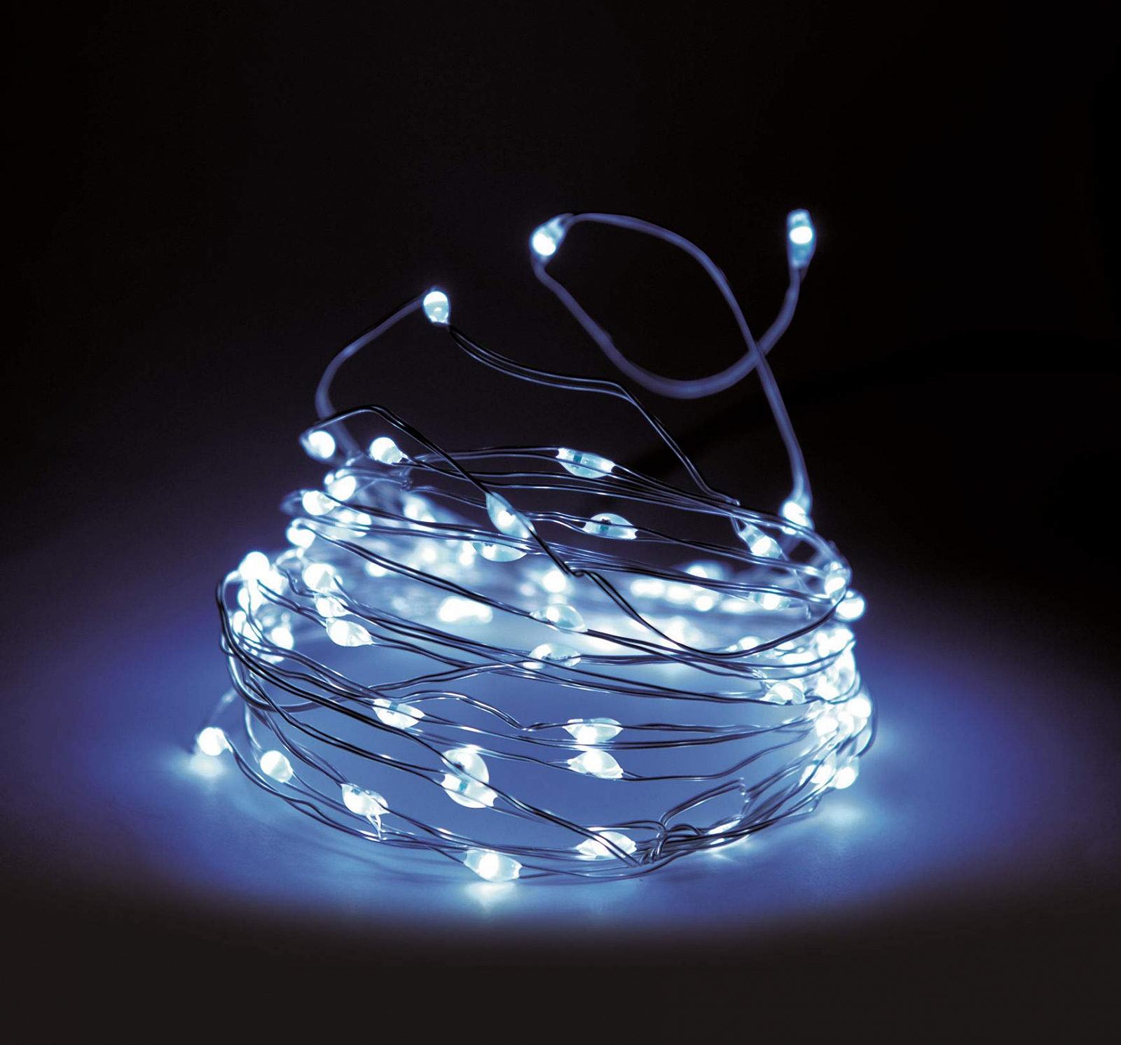 Дротяна гірлянда 160 LED з таймером та 8 функціями - Холодний білий - Мікро гірлянда на батарейках для внутрішнього та зовнішнього використання, фото №1