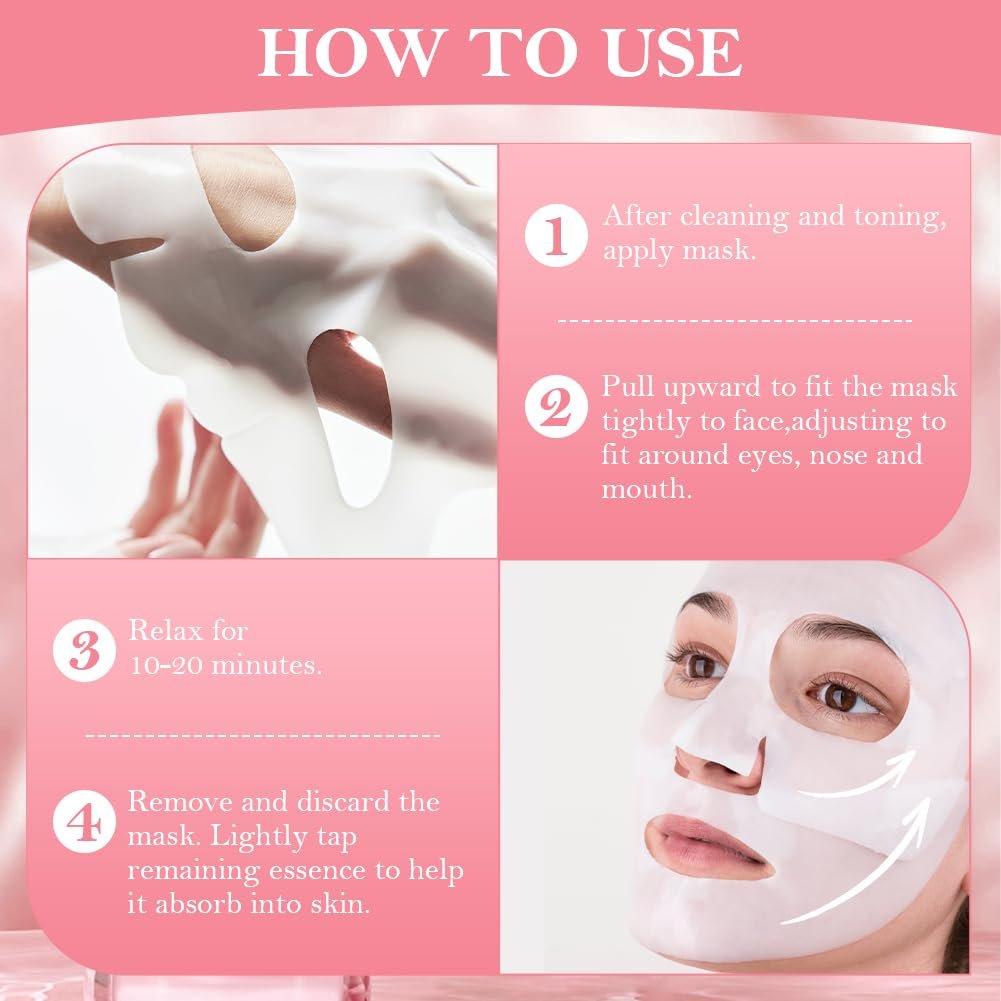 Маска LOPHE Коллаген, Набор из 4 штук, Увлажняющая ночная маска, Успокаивающая, Увлажняющая, Коллагеновая маска для всех типов кожи, Розовая, фото №3