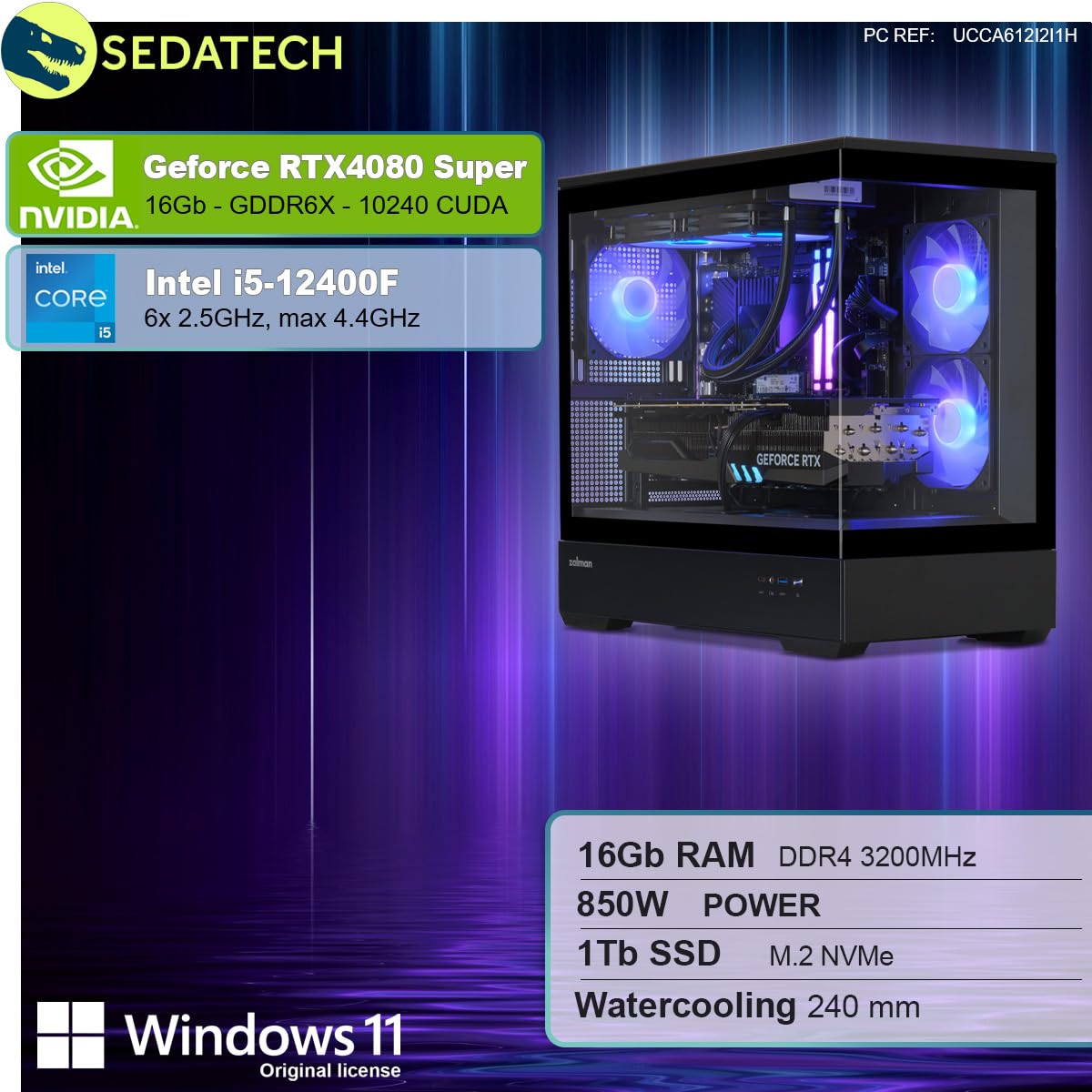 ПК Sedatech Pro Gaming Water Cooling Full Vision Intel i5-12400F RTX4080 Super 16 GB RAM 1TB SSD M.2 Windows 11, фото №2
