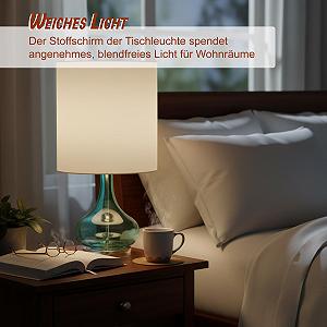 Настільна лампа Relaxdays зі скляною основою та тканинним абажуром E27 62 x 30,5 см Білий/Блакитний synthetic.ua - Фото 1