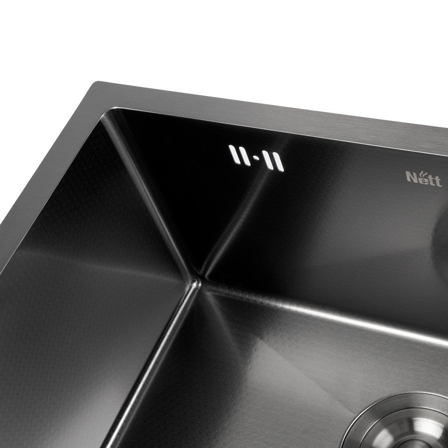 Мийка для кухні чорна під стільницю, декорована з PVD покриттям Nett NBS-5742U, фото №2