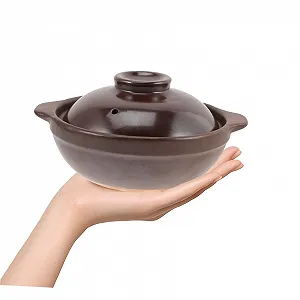 Керамическая кастрюля для супа Toyvian малая с крышкой термостойкая с боковыми ручками для дома и кейтеринга - Фото 1