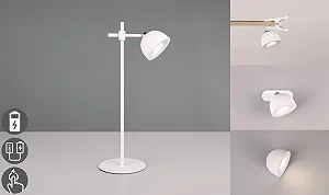 Настільна лампа Reality Leuchten Maxima R57791101 LED акумуляторна металева 3 Ват 4-рівневий сенсор з кріпленнями Біла матова synthetic.ua - Фото 1