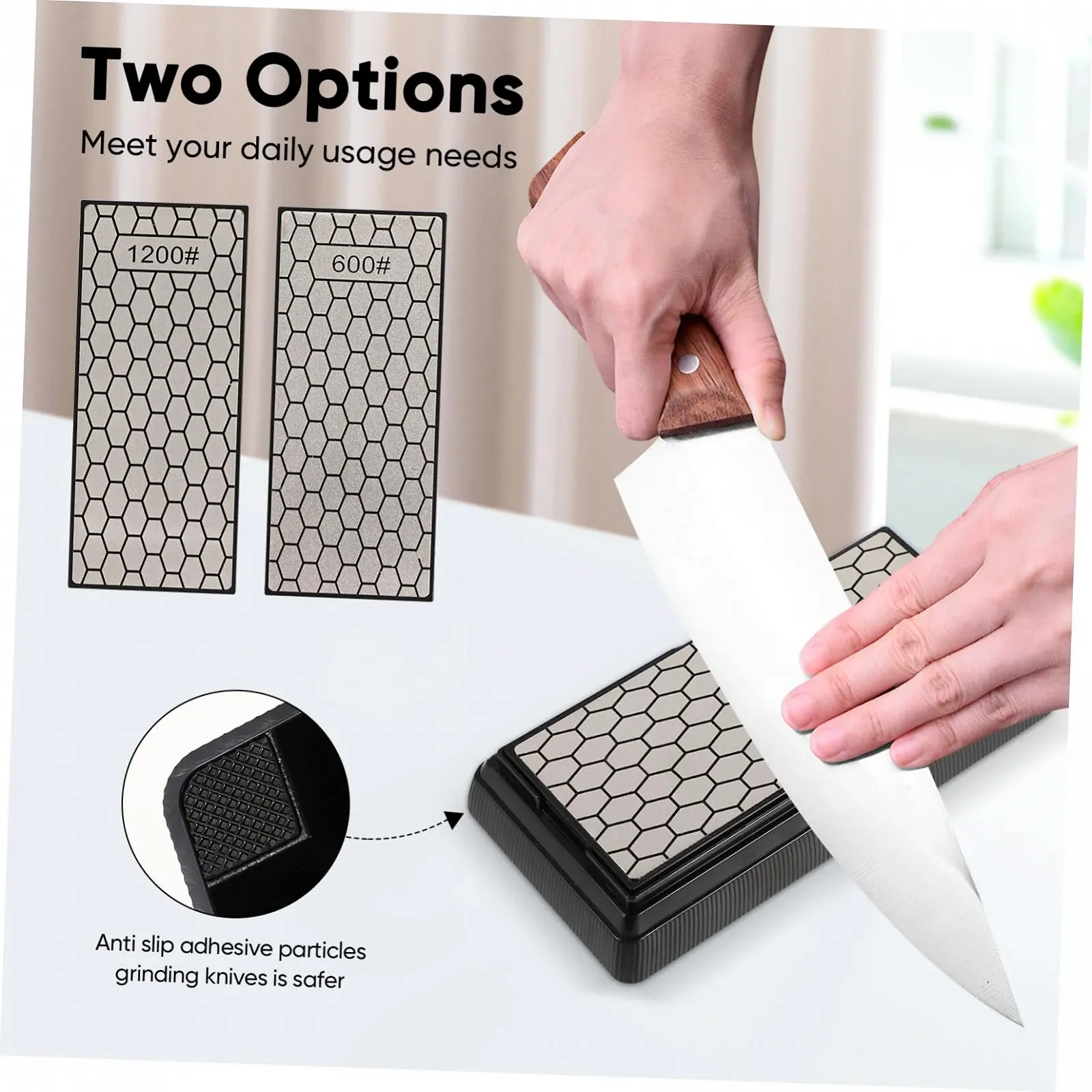 Двосторонній алмазний точильний камінь з нековзкою основою для ножів та кераміки, фото №8