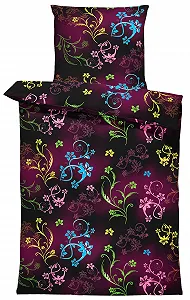 Постільна білизна one-home Floral B-Ware 135x200 см мікрофібра наволочка 80x80 см з блискавкою чорна з квітковим принтом - Фото 1