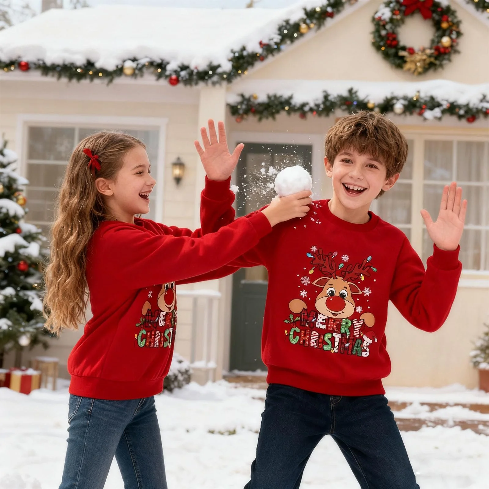 Рождественский джемпер SFreeBo Детский рождественский свитшот Милый 3D-принт Рождественский джемпер для девочек и мальчиков Круглый вырез Длинный рукав Хлопковый рождественский джемпер 4-11 лет, фото №5