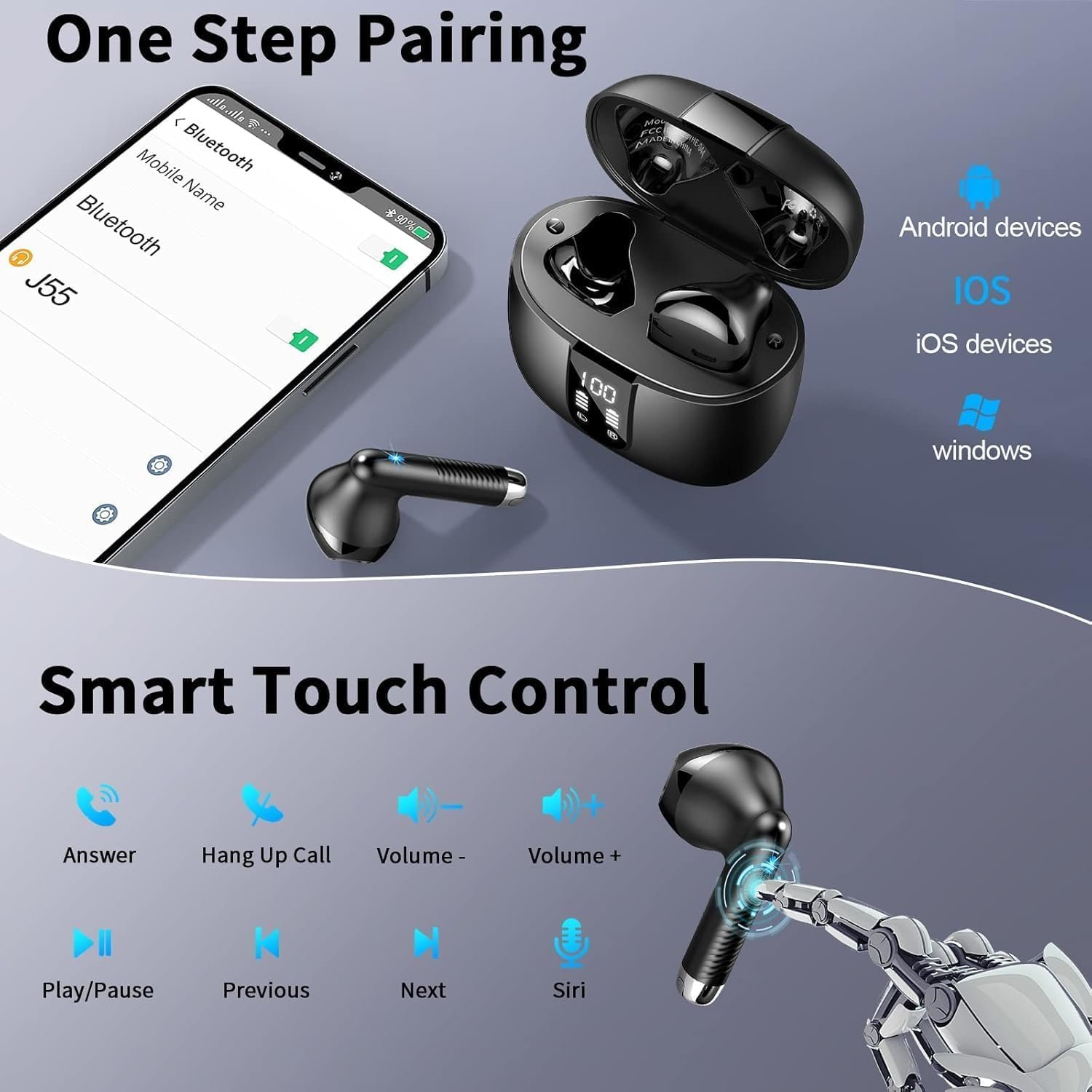 Наушники Вкладыши Drsaec Bluetooth 5.4 Беспроводные Черный, фото №7