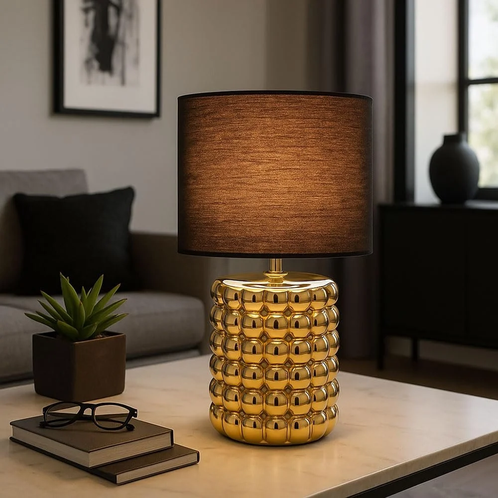 Настольная лампа Globo Ceramic Black Gold текстильный плафон E14 18.5x33 см, фото №5