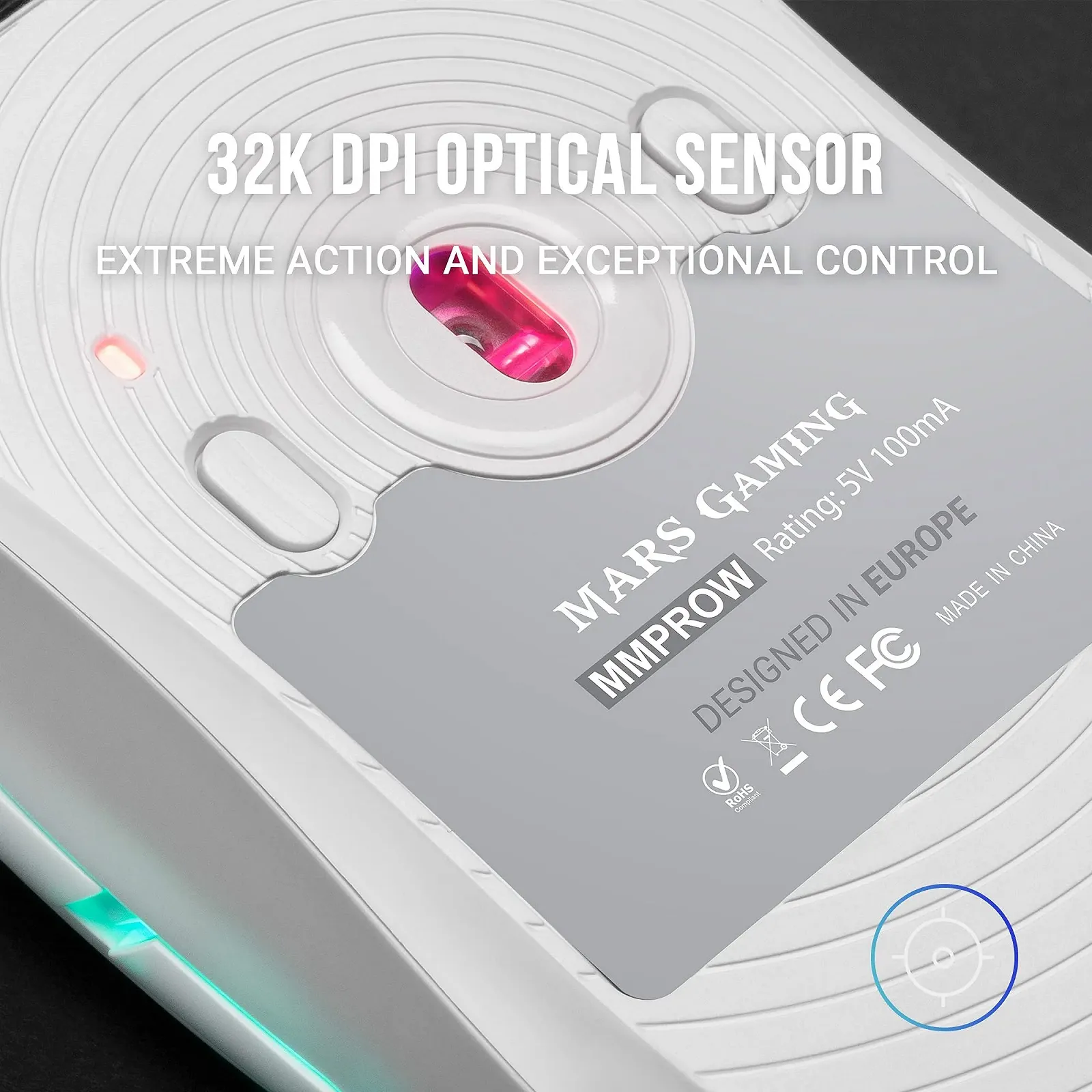 Мышь Игровая MARSGAMING MMPROW Белая, ультралегкая, для обеих рук, RGB Chroma, оптическая 32K DPI, фото №4