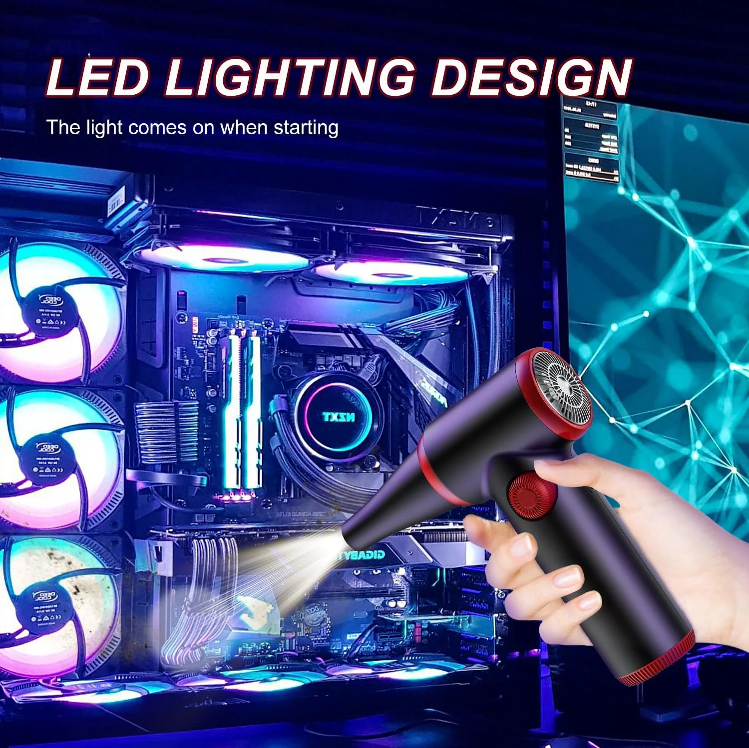 Электрическая воздуходувка ATEngeus 100,500 RPM Регулировка скорости LED-подсветка, фото №4 Электрическая воздуходувка ATEngeus 100,500 RPM Регулировка скорости LED-подсветка, фото №4