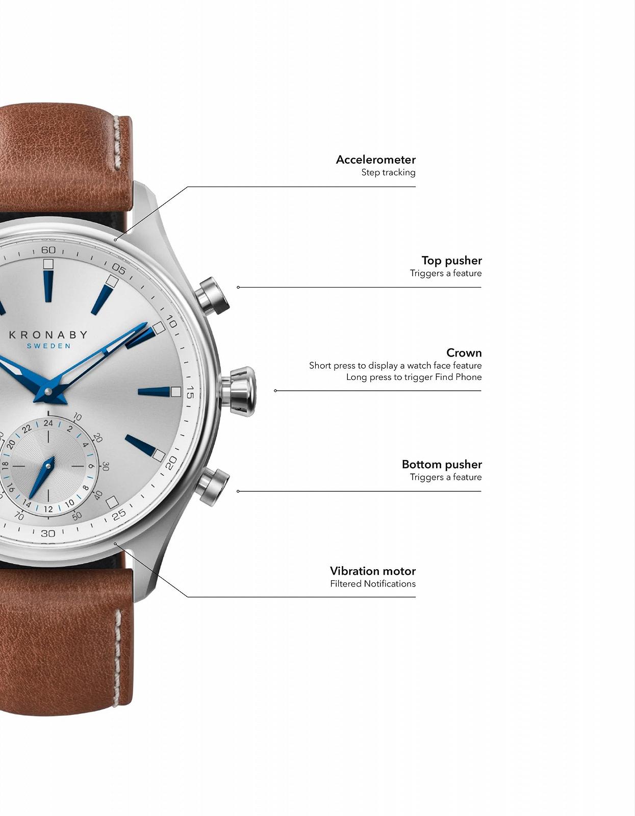 Смарт-годинник KRONABY APEX Herren Connected A1000-0731 традиційний з функціями смарт-годинника 43 мм сапфірове скло 100 м водонепроникний, фото №3