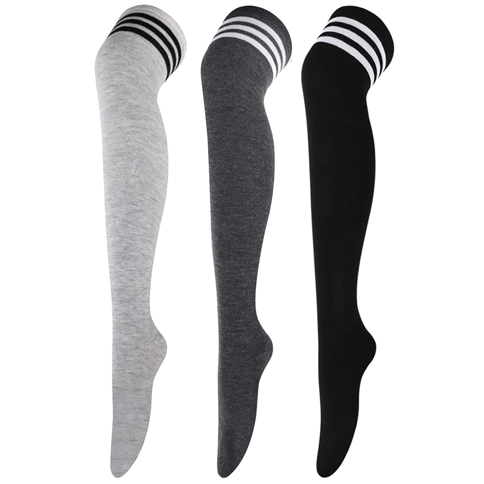 Гольфы DRESHOW 3 пары женские выше колена Гетры выше колена Длинные полосатые носки Школьные вязаные спортивные носки, фото №1
