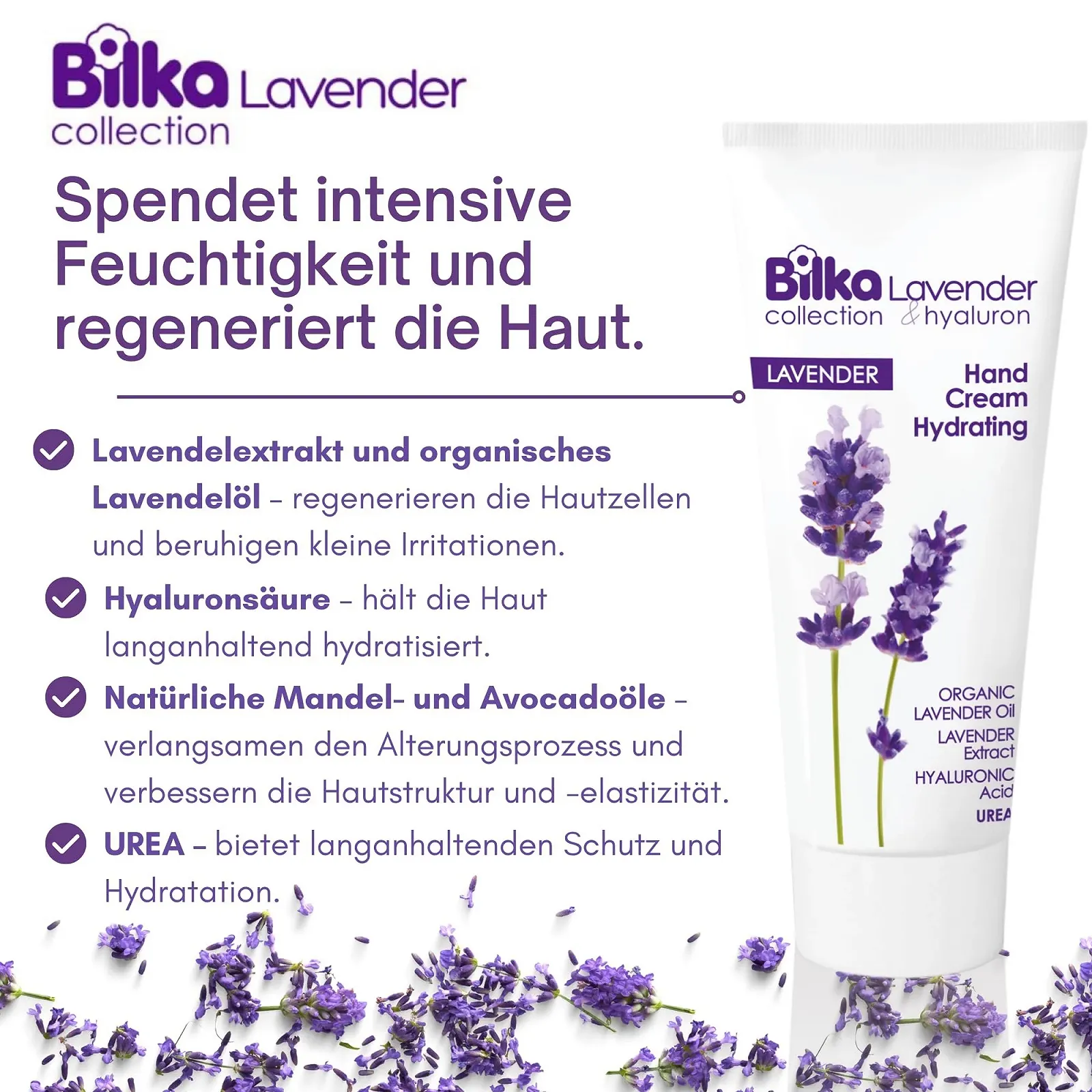 Крем для рук Lavender & Hyaluronic Hydrating с лавандовым маслом, гиалуроновой кислотой, мочевиной, миндальным и маслом авокадо для мягких, молодых рук, 100 мл, фото №4