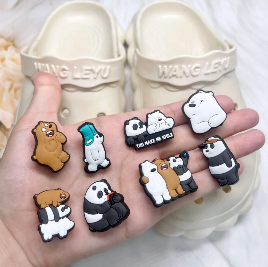 Джибитсы Мы обычные медведи We Bare Bears Гризли, Панда, Белый медведь, мультяшные герои украшения для крокс аксессуары набор 10 шт, фото №5