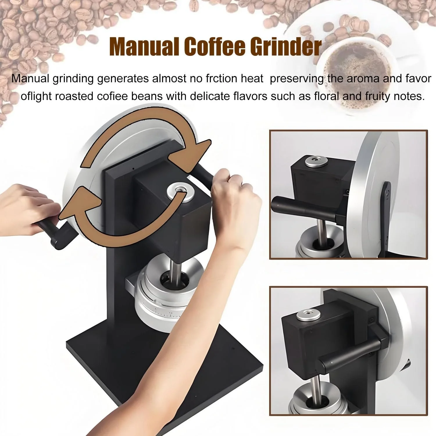 Кавомолка ручна з обертовою ручкою Coffee Grinder з регульованими налаштуваннями помелу для френч-пресу, фільтр-кави, еспресо, конічна сталева, фото №8
