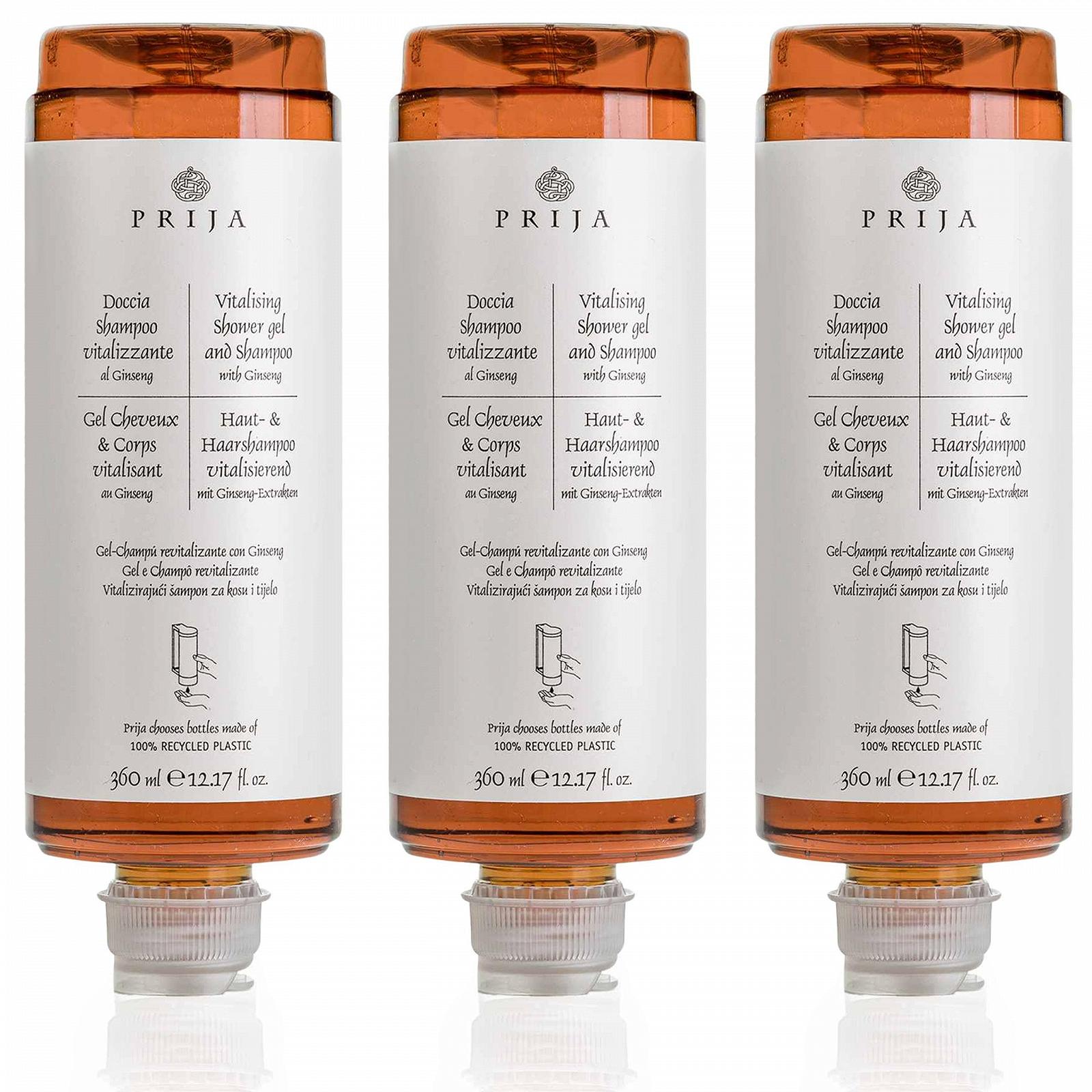 Шампунь/гель для душу Prija з женьшенем Vegan 3 x 360 мл запасний блок для дозатора, фото №1