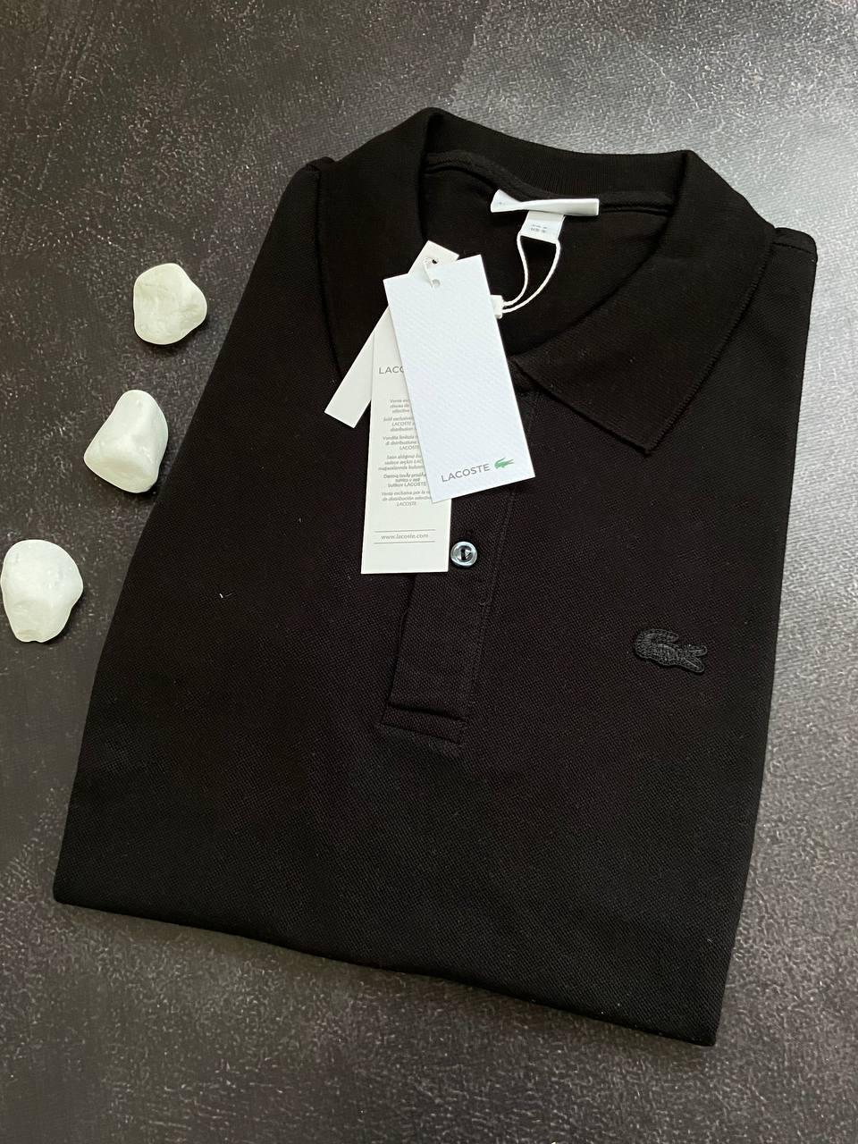 Мужское поло черное Lacoste мужская футболка с воротником лакоста, фото №1