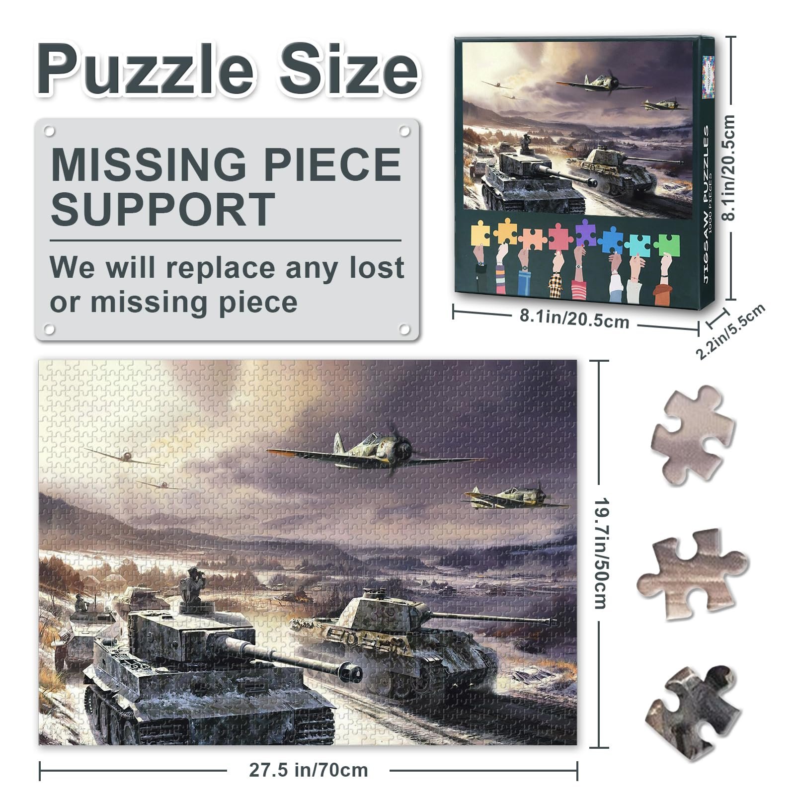 Пазл 1000 деталей WWII Military Tank Collection Історичні танки 70 x 50 см, фото №3