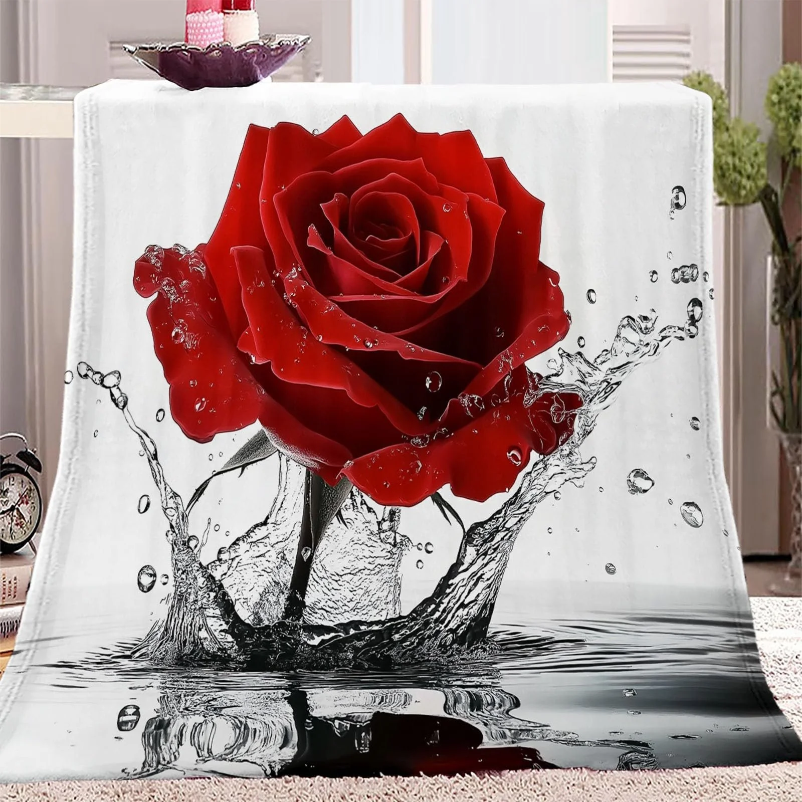 Фланелева Покривало Однотонний малюнок краплі води троянди, червоний, 200 x 200 см, фото №1