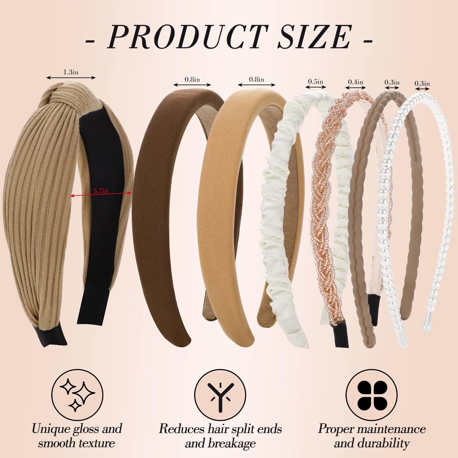 Жіночий обруч для волосся, набір з 7 штук, плетений, фото №2