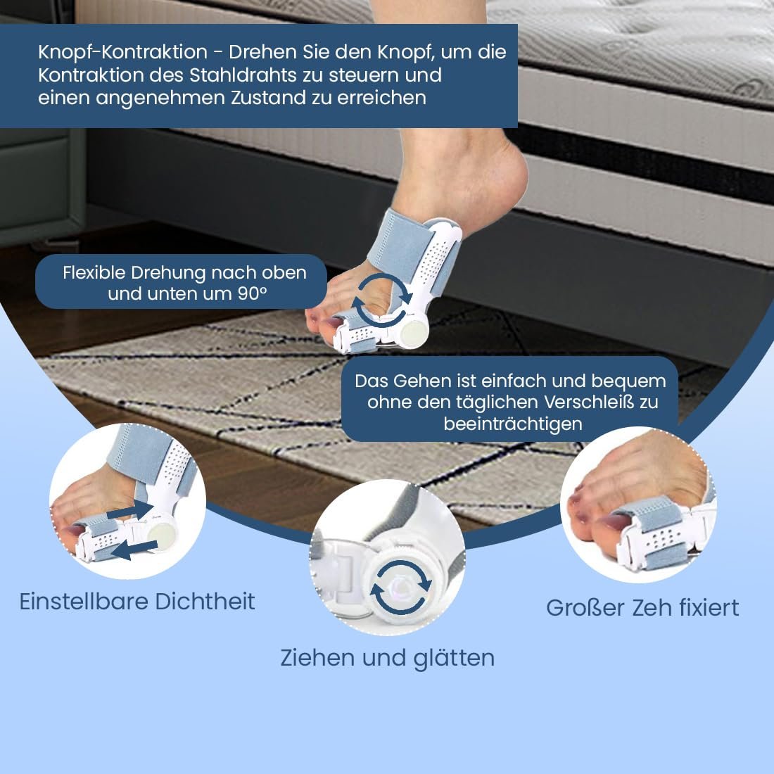 Шина для корекції Hallux Valgus, регульована, з фіксуючою пластиною та роздільником для пальців, універсальний розмір, для дня і ночі, унісекс, фото №4